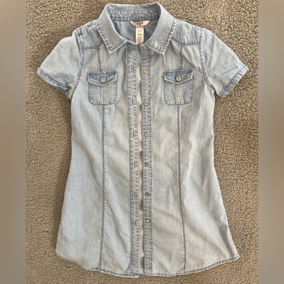 GUESS Kids Denim Chambray Jewel Logo Button Front Girl’s Dress Size L (14) - Picture 3 of 9